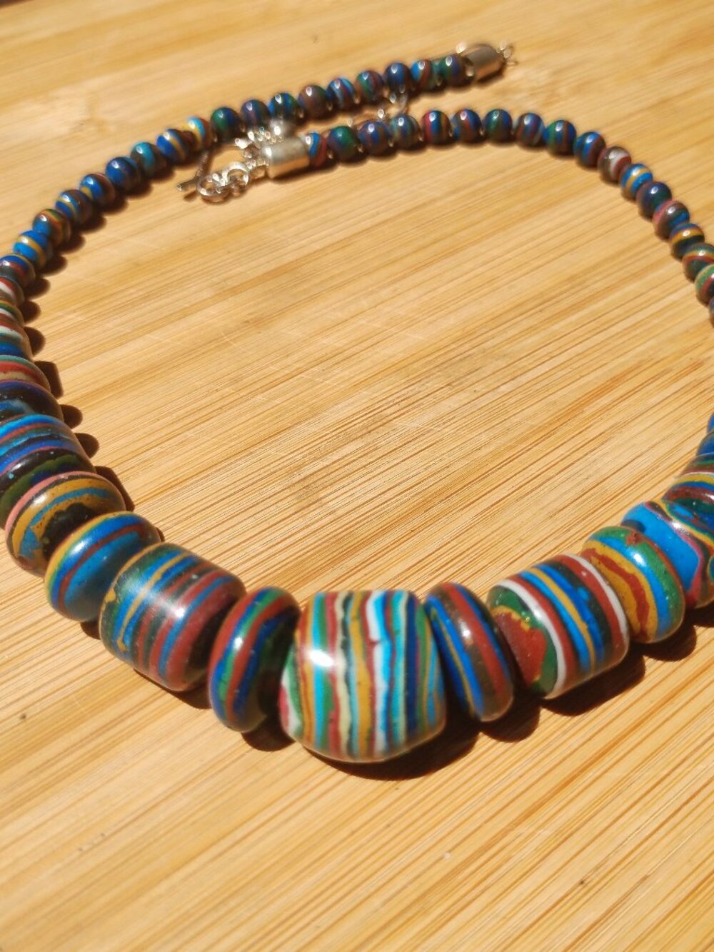 JAY KING, DRT mine finds Chunky Graduated Rainbow Calsilica Necklace 925 Sterlin